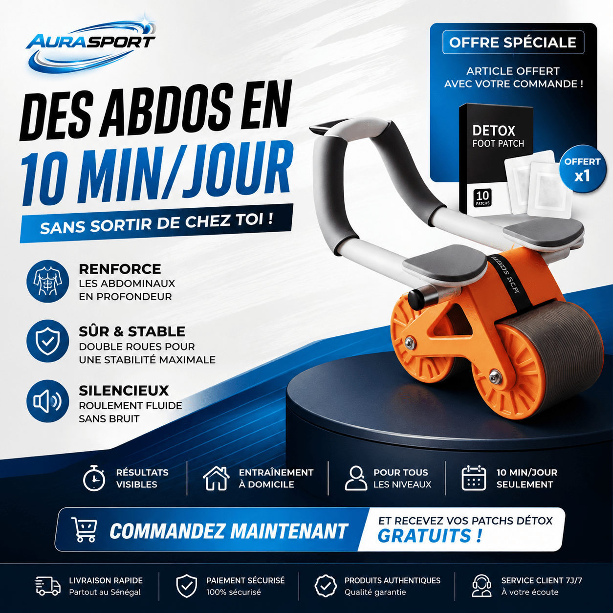 Roulette abdominale multifonctions| Modèle Premium - AURA SPORT