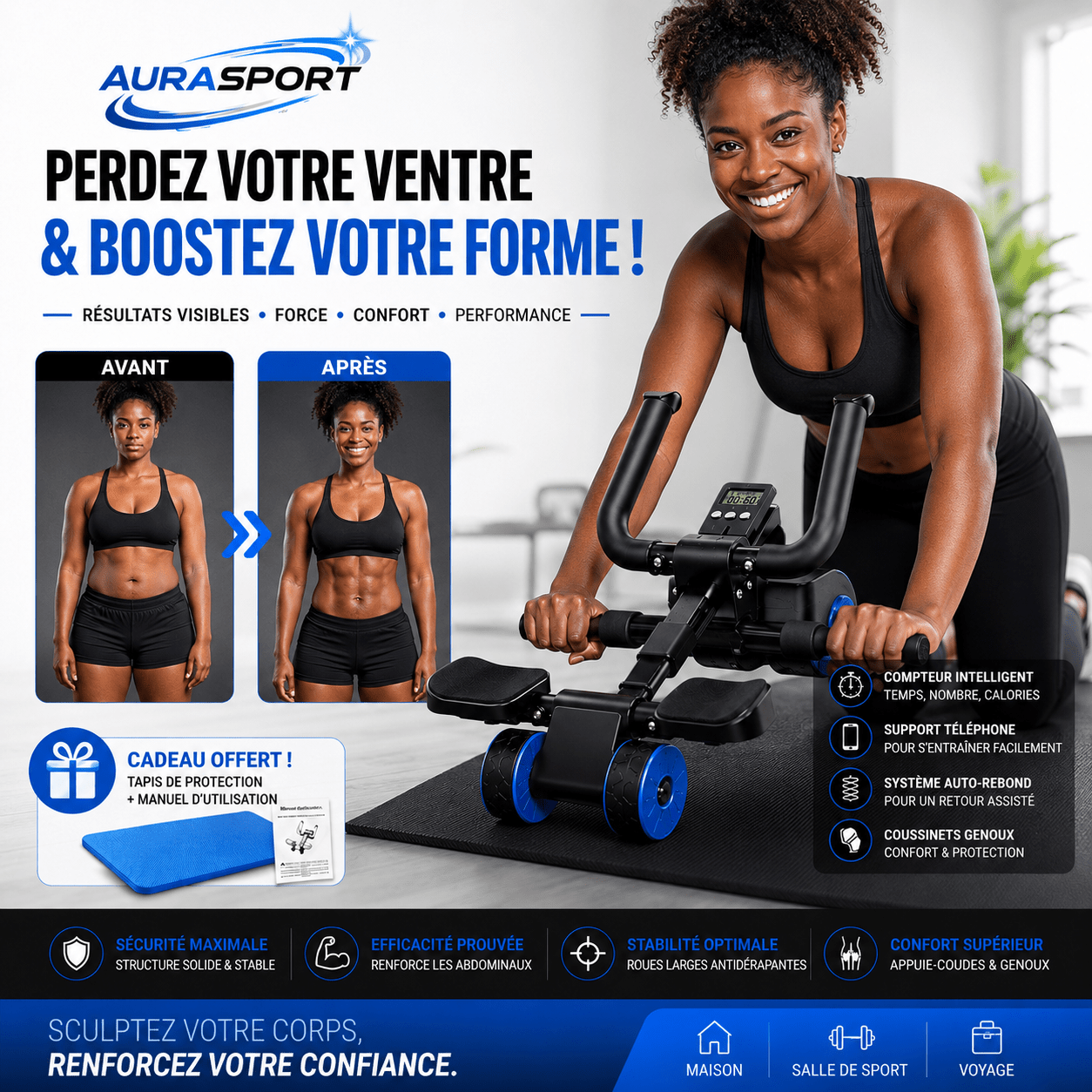 Roulette abdominale multifonctions| Modèle Premium - AURA SPORT