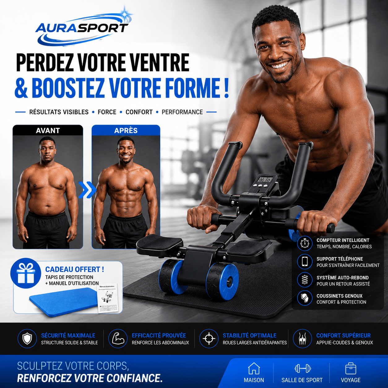 Roulette abdominale multifonctions| Modèle Premium - AURA SPORT